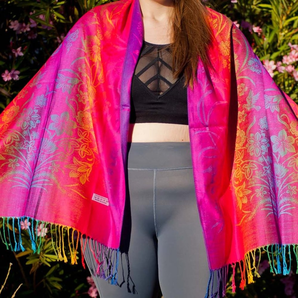 (SOLD) Rainbow/Pink Garden Lightweight Pashmina